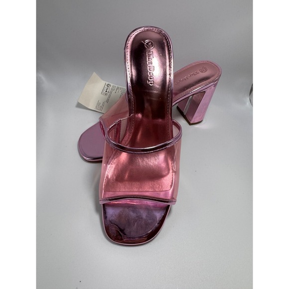 The Drop Shoes - The Drop Avery Metallic Pink Transparent Strap Block Heel Mules Womens 6.5 NWOT